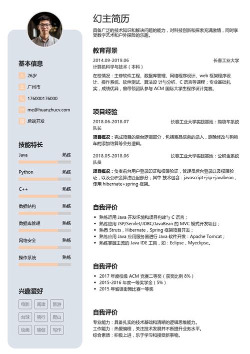 Java开发及相关工作个人简历模板范文
