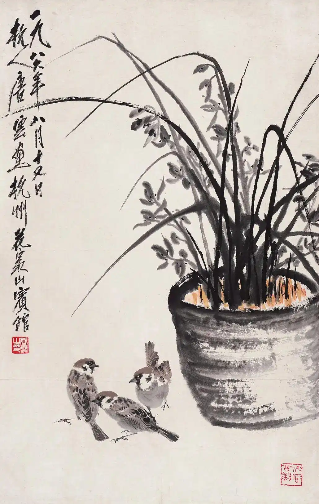 写意动感麻雀画法