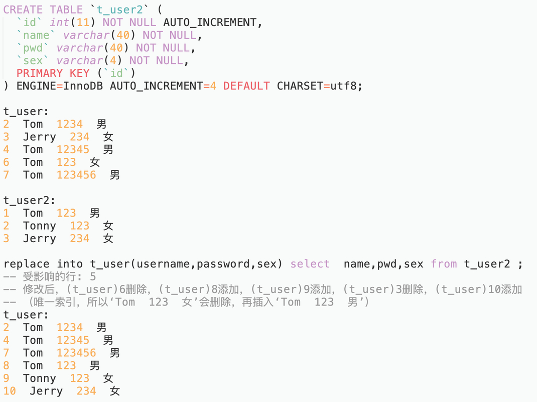 MySQL中replace into详解、批量更新、不存在插入存在则更新、replace into的坑
